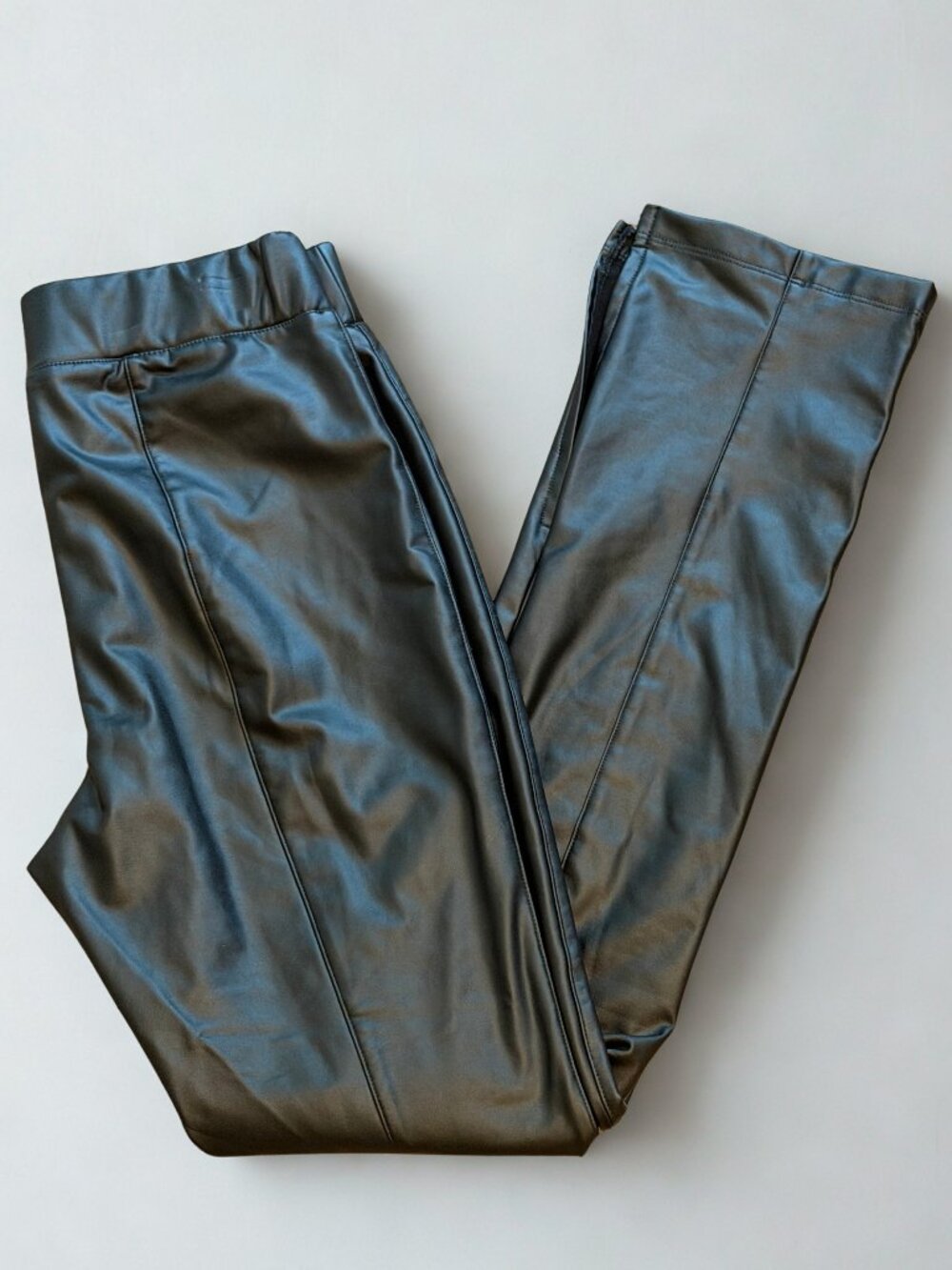 A New Day Black Faux Leather Pleather Leggings Pants Size S Small Like New
